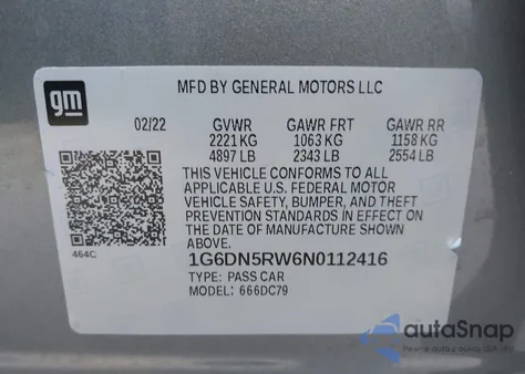 2022 Cadillac Ct5 Premium Luxury z USA, uszkodzony, nr VIN 1G6DN5RW6N0112416